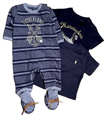Ralph Lauren  Baby Boys Polo T Shirt Timberland Romper 3 Pack Age 3 Mths • £22.99