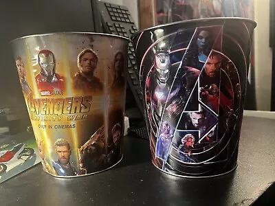 Avengers Infinity War TIN Popcorn Bucket Lot Of 2 Theatre Promo 2018 • $15