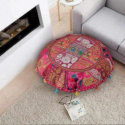 £8.99 • Buy 18  Pink Round Floor Pillow Cushion Cover Handmade Throw Indian Bohemian Decor