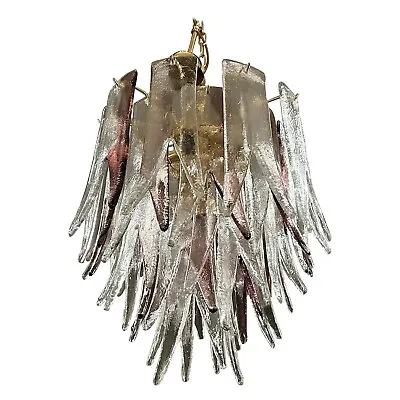 1970s Mid-Century Modern Amethyst And Clear Murano Glass Chandelier By Mazzega • $2585.28