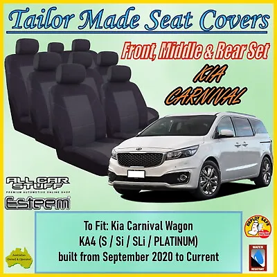 Tailor Made Black Seat Covers For Kia Carnival KA4 (3 Rows): 09/2020 To Current • $214.59