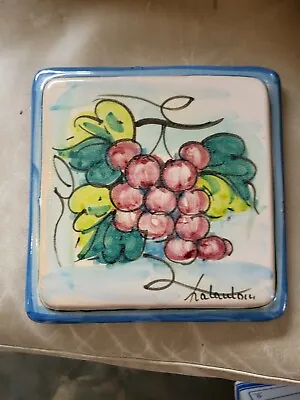 Vintage Fratantoni Vietri Italy Hand-painted Grapes Terracotta Wall Tile Trivet • $28