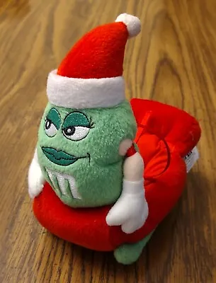 Green M&M Plush Christmas Sleigh Pull String Vibrating GAC 2001 Zang Zoomers • $6.99