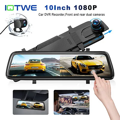 $77.99 • Buy IOTWE Dash Cam 10'' Mirror  Car DVR Rear View Camera Front And Rear Night Vision