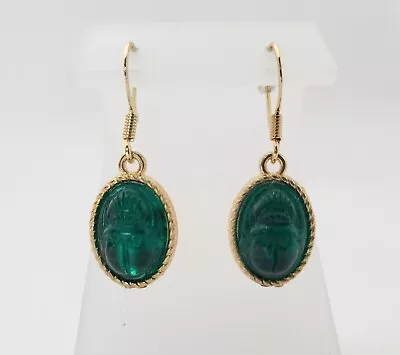 Vintage GLASS SCARAB EARRINGS Egyptian Revival Style Jewelry • $17