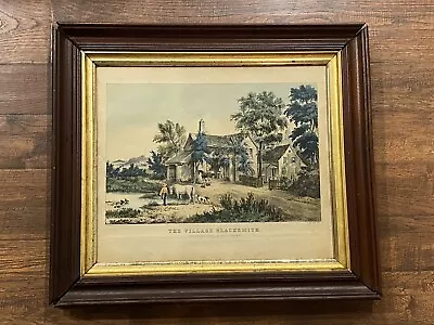 Original N.  Currier & Ives Print Medium Folio The Village Blacksmith • $125