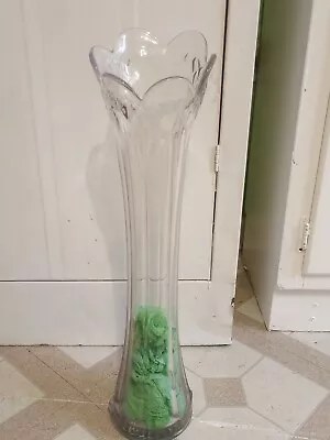 Clear Stretch Swung Glass Vase Vintage LE Smith Diamonds 21  MCM Art Glass Point • $197.97
