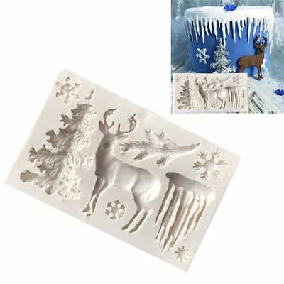 3D Silicone Christmas Tree Deer Fondant Chocolate Mold Cake Decorating Mould UK • £3.89