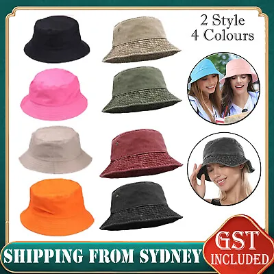 Unisex Adults WASHED COTTON Outdoor Camping Sports Bucket Hats Fisherman Hat AUS • $8.99