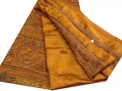  Vintage Indian Sari Art Silk Brown Hand Beaded Fabric Craft Saree A11885 • $27.45