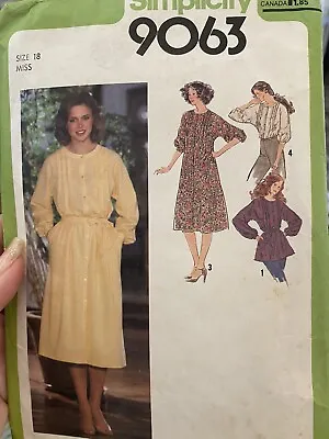 Vintage 1979 Simplicity Blouse/Dress Sewing Pattern 9063 Size 18 Cut  • $15