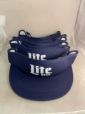 MILLER LITE Beer Hat New Old Stock Vintage 1990s Adjustable Visor White Blue • $22.99