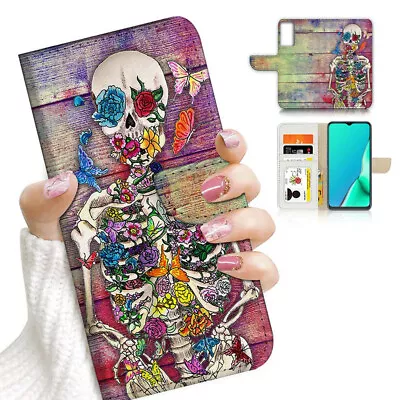 ( For Oppo A57 / A57S ) Wallet Flip Case Cover AJ23959 Skull Skeleton • $13.99