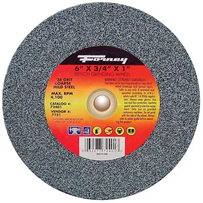 Forney 72401 Aluminum Oxide 36-Grit 4100 Rpm Bench Grinding Wheel 6 Dia. In. • $21.82