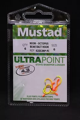 Mustad Ultra Point 92553 Flame Chartreuse Octopus Beak Hooks - Size 6 • $3.69