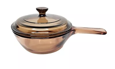 Vintage Corning Ware PYREX Glass Vision Saucepan 0.5L Amber W/Handle & Lid • $25