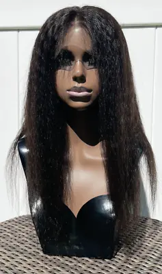 $295 • Buy Full Lace Real Human Hair Wig Natural Black Kinky Straight 22” Stretched L/XL