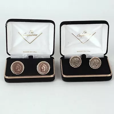 $62.30 • Buy 2 Pair Cufflink Sets, Mercury Dimes Winged Liberty Head, Indian Head Pennies USA