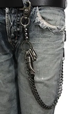 Men Black Metal Wallet Chain Biker Clasp Long Horn Keychain Holder Motorcycle • $24.95