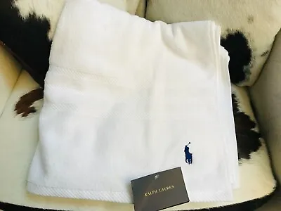 New Ralph Lauren White Bath Towel With Navy Polo Horse Logo • £35