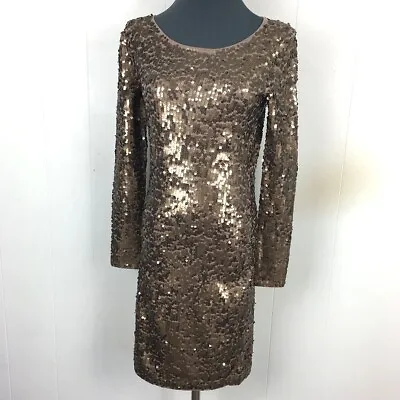 NWT Moda International Sequin Sheath Dress S Gold Cotton Knee Length 32x35 • $15.68