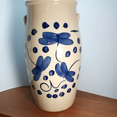 Vintage Salt Glaze Pottery Crock Art Pottery 12  Cobalt Dragonfly Unsigned EUC  • $34.92