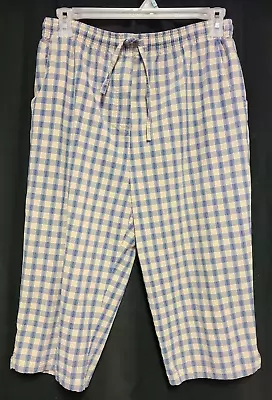 Womens Medium Cabin Creek Tan And Blue Plaid Pull On Capri Pants • $12.95