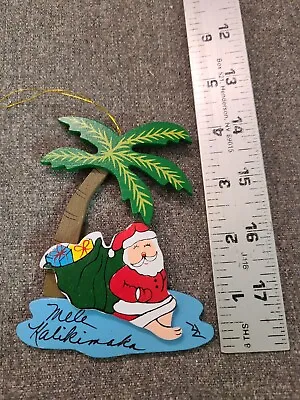 Hawaiian Decorated Santa &  Palm Tree Christmas Ornament Mele Kaukimaka  • $8
