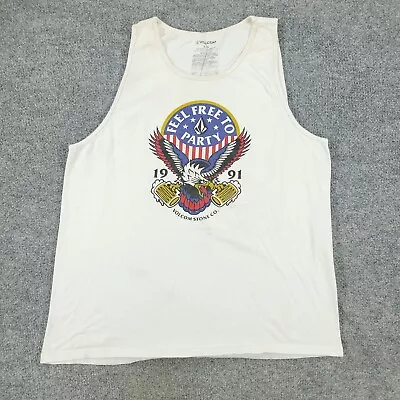 Volcom Tank Top Shirt Men's XL White Feel Free To Party Eagle Beer Sleeveless • $11.99