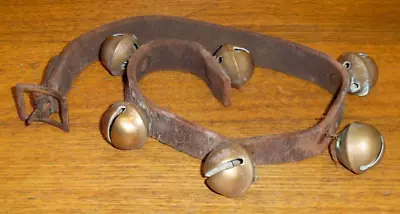 ROUGH Partial Antique Leather Sleigh 6 Brass Bells Strap - As Is • $19.99