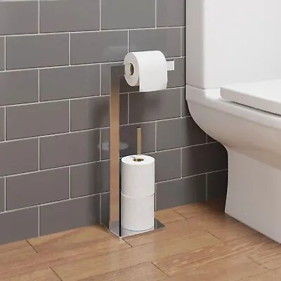 £24.99 • Buy Bathroom Toilet Roll Holder Modern WC Square Floor Standing Chrome Storage Tidy