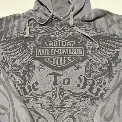 Vintage Y2K Harley Davidson Hoodie Sweatshirt All Over Print AOP Wings L USA • $99.99