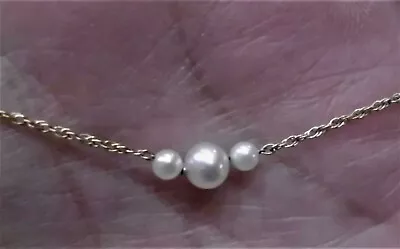 Small Dainty 3 Pearl Stationed Necklace Handmade From Broken Mikimoto Necklace • $193