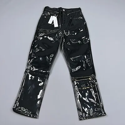 Topshop Vinyl Jeans 8 Womens Black W26 L30 Slim Fit High Rise Cropped Buttons • $23.47