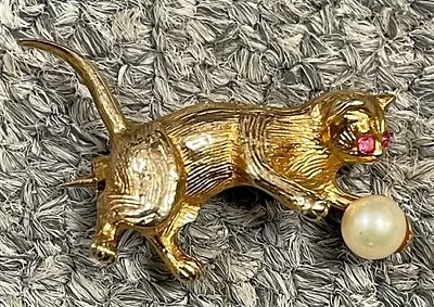 9ct Yellow Gold Kitten Cat & Ball Charm Pin Brooch 375 9k 4.4g NR • £30.52
