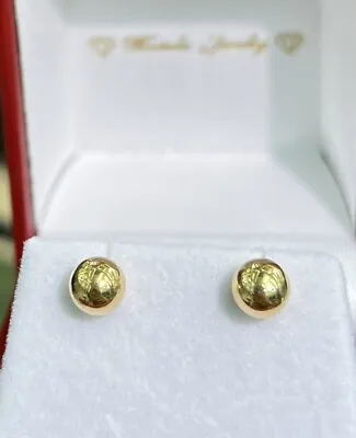 18k Solid Pure Gold Unisex Kid And Adult Plan Round Ball 6mm Stud Earrings. • £105.34