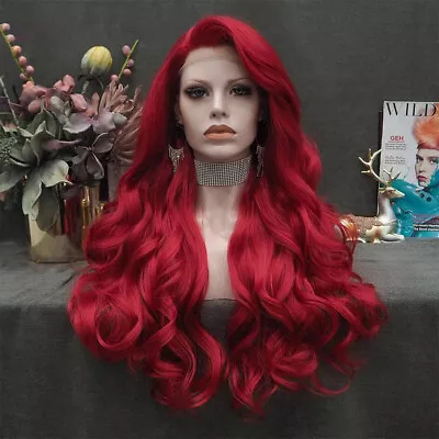 Long Wavy Wine Red Lace Front Wigs Synthetic Cosplay Heat Safe Dress Party Wigs • $36.99