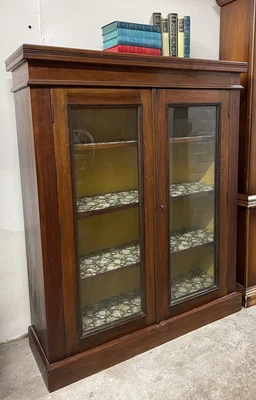£145 • Buy Small Late Victorian Mahogany Veneer Glazed Bookcase Display Cabinet