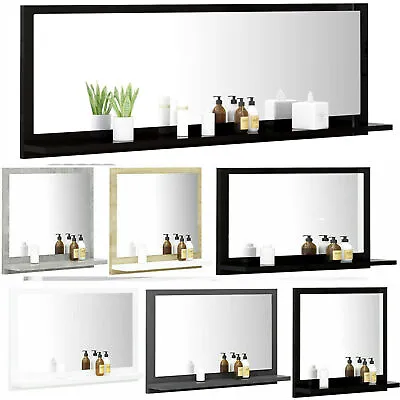 VidaXL Bathroom Mirror With Shelf Wood Frame Wall Mounted Vanity Mirror- 4 Sizes • £30.79