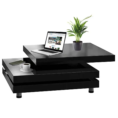 CASARIA® Coffee Table | High Gloss | 360° Rotatable Black Lounge Table 76x76 Cm • £144.95
