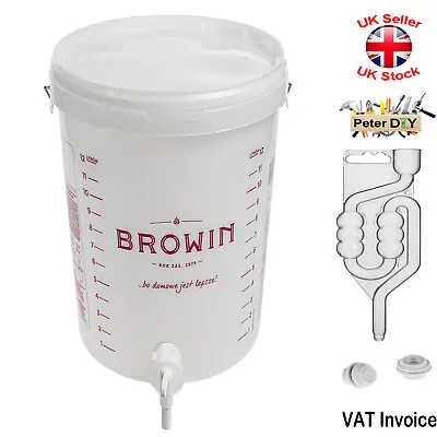 15L Litre FERMENTATION BUCKET CONTAINER TAP AIRLOCK Home Brew Beer Wine Making • £15.97