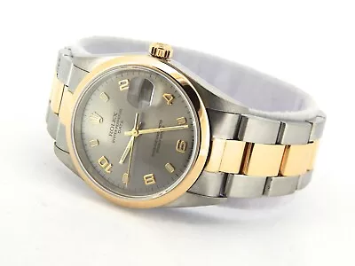 Rolex Date 15203 Mens Steel 18K Yellow Gold Watch Oyster Band Slate Arabic Dial • £6271.62