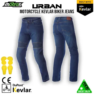 Mens Motorcycle Jeans Motorbike Blue Denim Trousers Lined With Kevlar CE Armour • $69.47