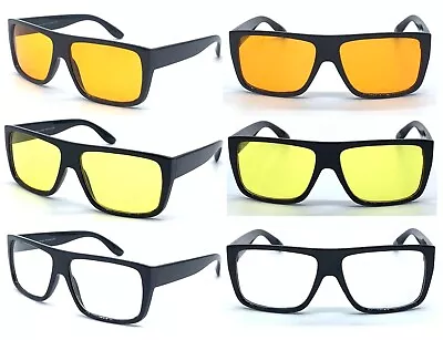 Retro Frame Sunglasses Mens Women Flat Top Square Night Designer 80's 90's UV400 • £9.98