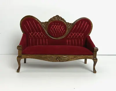 Vintage Concord Miniatures Victorian Couch Settee Red Velvet Sofa Real Wood • $39.99