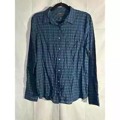 J Crew Boy Shirt Womens 10 Blue Green Tartan Plaid Crinkle Button Up Academia • $29.99