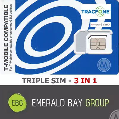 TRACFONE TRIPLE SIM Card 3 In 1 MINI + MICRO + NANO • GSM 4GLTE T-Mobile MVNO  • $3.96