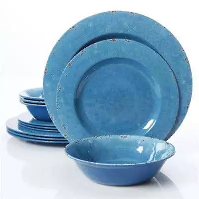 Mauna 12 Piece Melamine Dinnerware Set In Blue Crackle Look Decal • $29.40