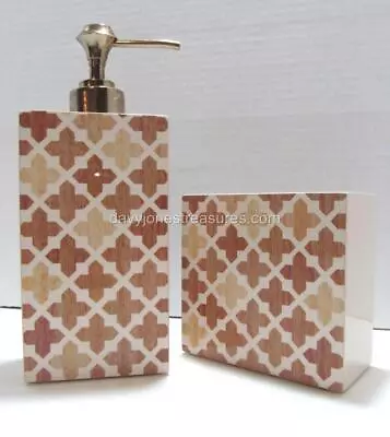 Contemporary Bath Set QUATREFOIL Geometric 4 Leaf Clover Pattern Beige FREE SHP • £38.54