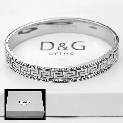 DG Men's 7  Stainless Steel Silver 10mm Bangle CZ Eternity.Bracelet*Unisex + Box • $19.99